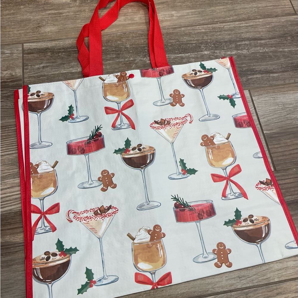 T.J.Maxx Festive Christmas Cocktail Tote Bag with Red Handles